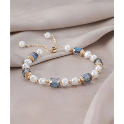 Жемчуг и синий бисером кисточки браслет винтажный стиль регулируемый золото моды кристалл  - Изображение 1 из 3