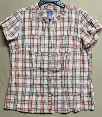 Camisa con botones Laura Scott a cuadros manga corta blusa top bolsillos para mujer talla S Foto 1 de 4