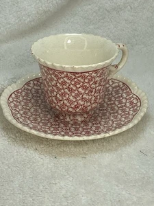 Antique Royal Cauldon Victoria England Floral  Demitasse Scalloped Cup Saucer - Picture 1 of 13