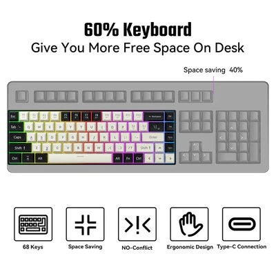 USB Mechanical Wired Keyboard with LED Backlit Red Switch Gaming Keyboard RGB  - Image 1 of 4