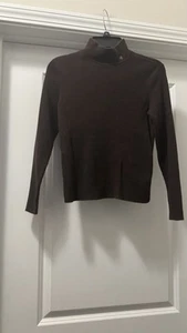 Lauren Ralph Lauren Brown Ribbed Turtleneck Womens Medium P Fitted Monogram Logo - Picture 1 of 6
