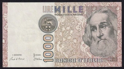 Italy 1000 Lire 1982 Vintage Old Paper Money Banknote Currency Note Pick 109 XF - Image 1 of 2
