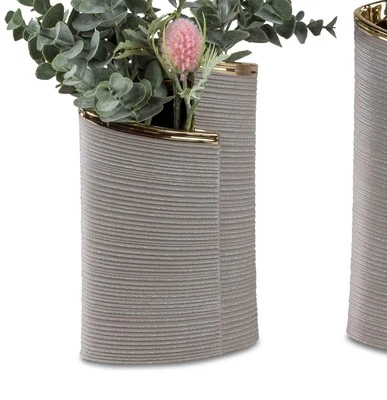 Deko Vase GOLDSAND oval H. 22cm B. 13,5cm grau gold Keramik Formano H25 - Bild 1 von 2