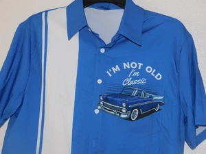 Mens Button Down Shirt Medium Short Sleeve Blue Birthday Not Old I'm Classic - Picture 1 of 4