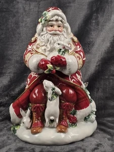 Tarro de galletas Fitz and Floyd Town & Country Santa Woodland Rabbit Fox Navidad 15" - Imagen 1 de 11