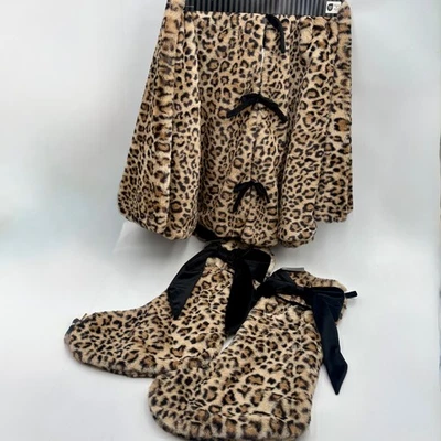 动物印花豹纹人造毛皮圣诞树裙和长袜套装 — 第 1/4 张图片