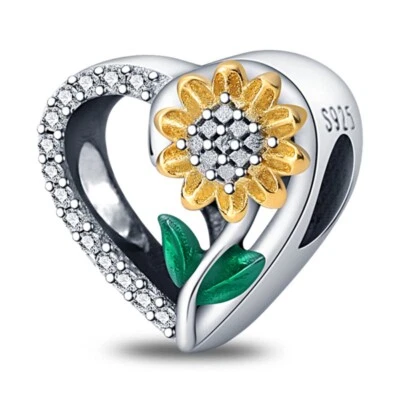 Dije de corazón de plata esterlina 925 KUNSIR cuentas de girasol para pulseras dijes hágalo usted mismo Foto 1 de 4