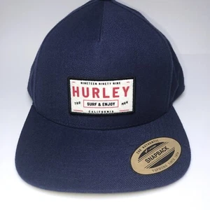 Hurley Men's Hat Bixby Snap Back Flat Brim Baseball Cap Yupoong Classic Navy - Picture 1 of 7