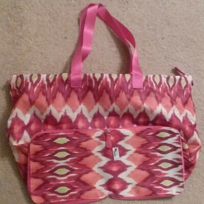 Bolso de Mano Ikat Grande Embalable Chico Bolso Plegable Cremallera Rosa Doble Correa Foto 1 de 3