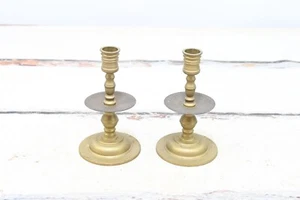 Pair of Vintage Brass Chamber Candlestick Holders Beautiful Turned Design Candle - Picture 1 of 8