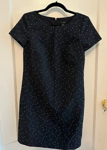 Neu mit Etikett Ann Taylor marineblau winzig Polkadot Mantelkleid voll gefüttert mit Schlüssellochausschnitt - Bild 1 von 7
