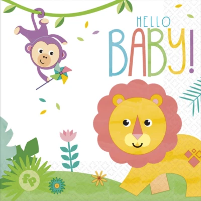 FISHER PRICE HELLO BABY LUNCH NAPKINS WILD SAFARI JUNGLE PARTY TABLE DECORATION - Изображение 1 из 3