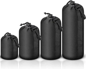 4x Camera Lens Pouch Bag Soft Neoprene Drawstring Protector Case Set Waterproof - Picture 1 of 13