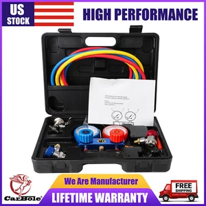 HVAC A/C Refrigeration Kit AC Manifold Gauge Set Auto Service Kit Tool W/ Case - Picture 1 of 17
