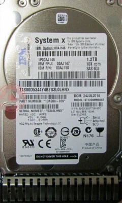 IBM 00AJ146 00AJ147 00AJ150 1.2TB 10K 6G 2.5" G3HS SAS HARD DRIVE without tray - Image 1 of 3