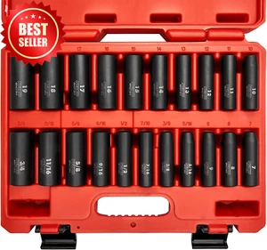 02431A 3/8” Drive SAE Metric Deep Impact Socket Set 21pcs Cr-V Steel 6-Point - Picture 1 of 12