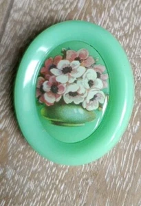 Brosche oval Blumendekor Vintage - Bild 1 von 7