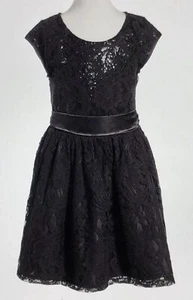 NANETTE LEPORE Black Floral Lace Sequin Party Dress NEW Youth Girls L 14 - Picture 1 of 11