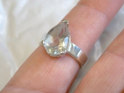 ANILLO PRASIOLITA VERDE NATURAL TALLA 7,5 PLATA DE LEY 925 BANDA DE 4 MM HECHO EN EE. UU. Foto 1 de 4