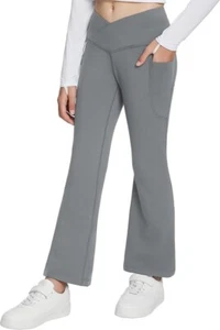 Baleaf Girls Flare Leggings Gray Size L High Waist Bell Bottom Yoga Pants Pocket - Picture 1 of 2