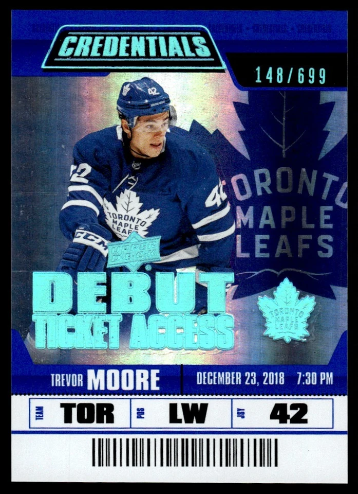 2019-20 Upper Deck Credentials Trevor Moore 148/699 Toronto Maple Leafs #100 - Image 1 of 2