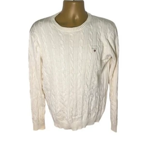 GANT Cotton Cable Knit Crew Neck Sweater in Cream M - Picture 1 of 6