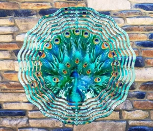 8 Zoll Türkis Pfauenfedern Vogel hängend Wind Spinner Hof Garten 8rws-077 - Bild 1 von 2