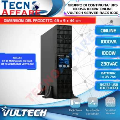 Gruppo Di Continuità UPS Onda Sinusoidale Pura 1000VA 1000W Server VulTech - Image 1 of 3