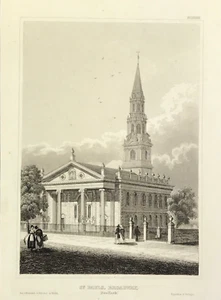 St Paul's Broadway New York City 1835 for Meyer's Universum original print - Picture 1 of 3