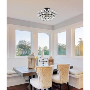 Flush Mount Crystal Chandelier Light Fixture Black Dining Room Bathroom Bedroom - Picture 1 of 9