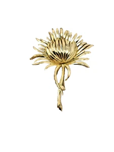 Broche Flor Vintage Corona Trifari Firmado Cardo Escocés Tono Dorado Flor - Imagen 1 de 4