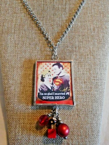 Super Hero Red Charm Coral Glass Drop Dangle Pendant Necklace (Girls Night Out!) - Picture 1 of 11