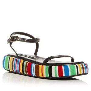 Simon Miller Low Raft Platform Sandals Ankle Strap Deco Stripe Print Size 7/37 - Picture 1 of 13