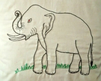 Elephant Design cushion cover Hand embroidery with Grey cloth material 3 pieces - Image 1 of 4