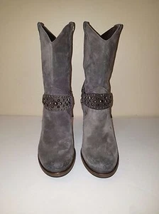 CO-OP Barneys NY Gray Suede Studded Strap High Heel Ankle Boots Sz. Eu 37.5/US 7 - Picture 1 of 6
