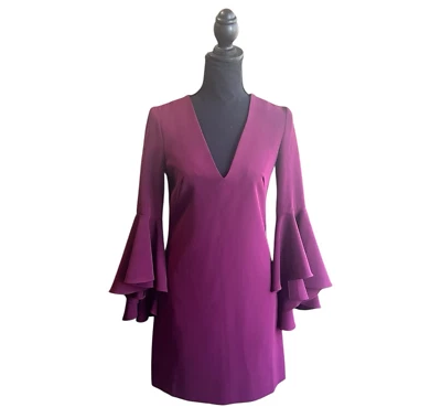 Milly Nicole Bell Sleeve Dress Wine Burgundy Mini Dress Size 0 - Image 1 of 4