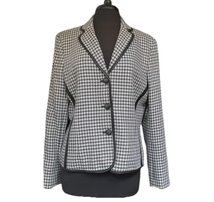 Blazer Jones New York 16 para mujer 3 bttn pata de gallo negro blanco imitación cuero ribete - Imagen 1 de 12