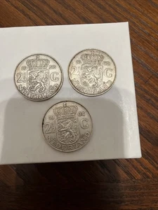 3 Stück Niederlande 2-1/2 Gulden Silbermünzen Lot, Jahre 1959, 1960 & 1964 - Bild 1 von 8