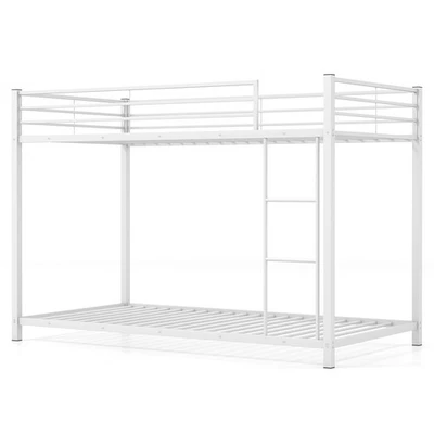 Space-Saving Twin over Twin Bunk Bed w/ Built-in Ladder, Safety Guardrail White - Image 1 of 4