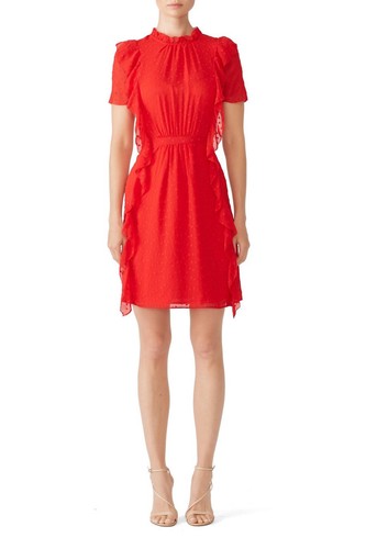 VALENTINO Abito Monique Lhuillier rosso collo alto mini svedese a pois con volant 8 turni vacanza