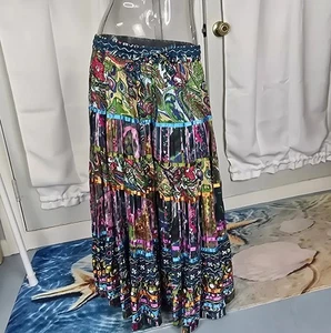 TravelSmith Tiered Maxi Skirt Peasant Gypsy Crinkle Boho Midriff Size M - Picture 1 of 10