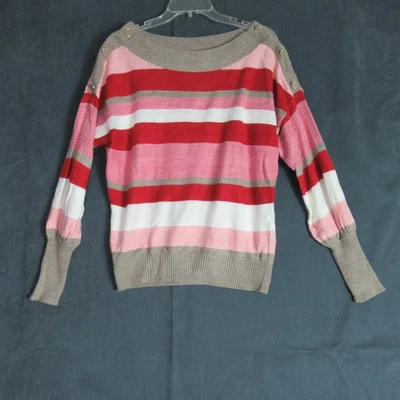 New York & Company Sweater Womens Small Pink Striped Knit Pullover Casual Preppy - Image 1 of 4