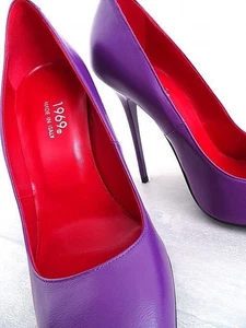 1969 Hecho en Italia Tacones Altos Estilo Anouk Zapatos de salón de cuero Viola 43 - Imagen 1 de 10