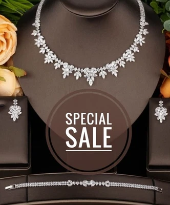 18k White Gold Plated Collar Bridal Jewelry Set Lab-Created Swarovski Baguette - Image 1 of 2