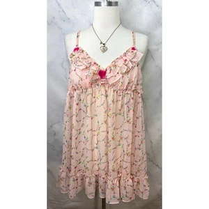 Vestido Babydoll Floral Vintage Betsey Johnson Sin Mangas en Gasa Rosa Talla L Coqueta - Imagen 1 de 18