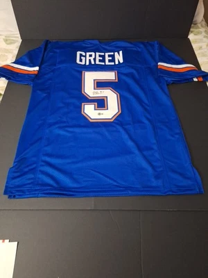  JACQUEZ GREEN SIGNED AUTOGRAPHED CUSTOM BLUE FLORIDA GATORS JERSEY BECKETT COA  - Image 1 of 4