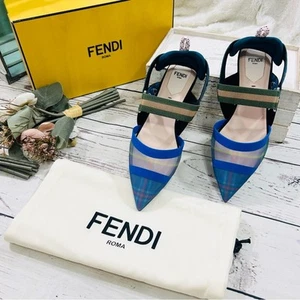 Fendi Colibri Authentic slingback runway mixed skimmer flats NWT size 37 7 USA - Picture 1 of 11