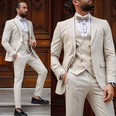 Trajes de hombre de negocios calce ajustado formal pico solapa novio graduación pecho único personalizados Foto 1 de 4