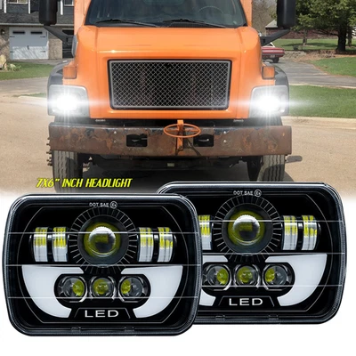 Pair 130W 7x6" Led Headlights Hi/Lo Halo for GMC TopKick C6500 C5500 C4500 Truck - Image 1 of 4