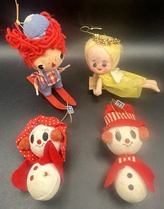 Angel Ornaments Japan Jestia Tulle Snowman Raggedy Ann MCM 1950s LOT 4 Vintage - Picture 1 of 22